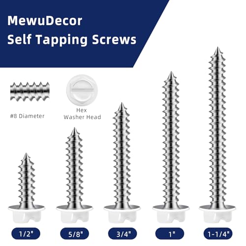#8 x 1 White Painted Hex Washer Head Self Tapping Screws, Self Piercing Gutter Screws, Socket Bit Included, 100 PCS - color: White, size: #8 x 1"