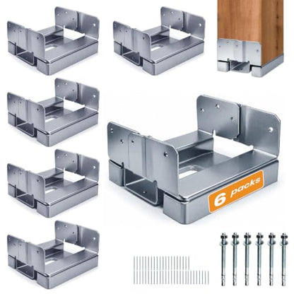 6PCS 6x6 Post Base for Concrete Heavy Duty Silver E-Coated - color: Silver, size: 6X6