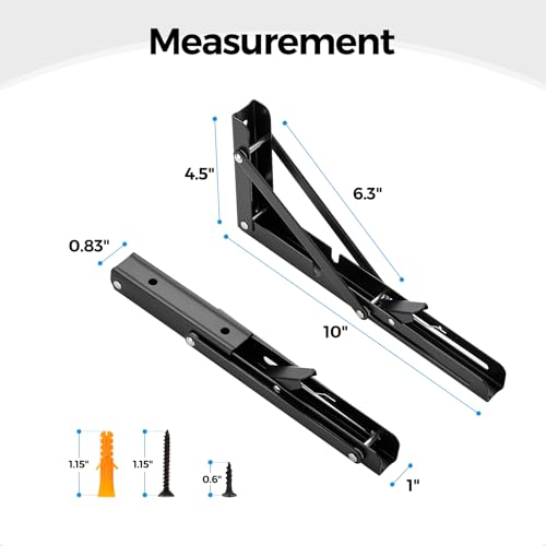 Matte Black Folding Shelf Brackets, 10 Inch, 2 Pack - size: 10 Inch