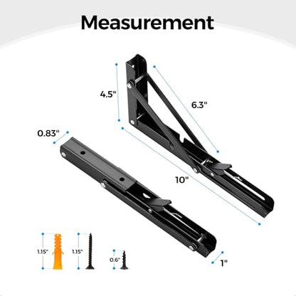 Matte Black Folding Shelf Brackets, 10 Inch, 2 Pack - size: 10 Inch