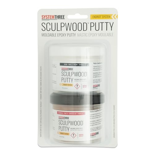 System Three SculpWood Putty Epoxy Wood Filler, 8 oz, Brown