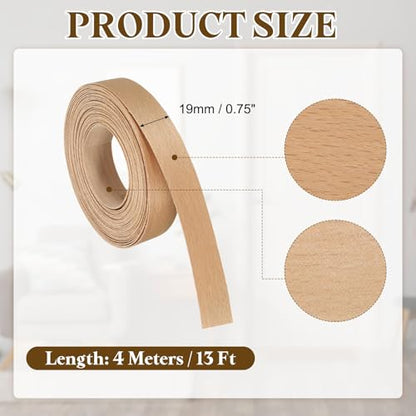 uxcell 3/4 Inch x 13ft Wood Veneer Edge Banding, Pre-Glued Flexible Beech Edging Strips, Iron on with Hot Melt Adhesive Wood Tape for Cabinet Repair and Furniture Restoration - size: 3/4 Inch x 13ft