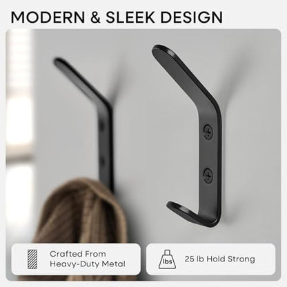 Homeforia Black Wall Coat Hooks, High-End Metal, Heavy Duty, Set of 10 - color: Black, size: Pack of 10
