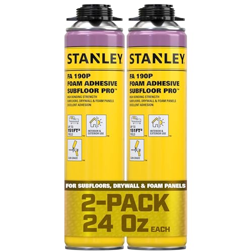 Stanley FA190P Subfloor Adhesive (2x24 Oz) – Polyurethane Expanding Foam Construction Adhesive with Strong Bonding for Wood, Concrete, Metal – High Coverage | Gun&Cleaner NOT Included | 2 Pack - size: Sub Floor Adhesive, style: 2 Pack