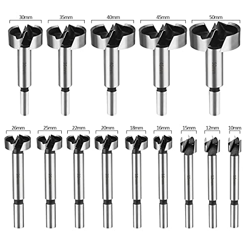 Forstner Bit Set 15 pcs - HPHOPE Forstner Bits for Wood, Wood Drilling with Round Shank, Drill Accessories, Ø10-50mm with Storage Case - size: 15Pcs Forstner Drill Bit (10-50mm)