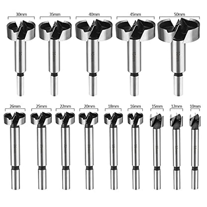 Forstner Bit Set 15 pcs - HPHOPE Forstner Bits for Wood, Wood Drilling with Round Shank, Drill Accessories, Ø10-50mm with Storage Case - size: 15Pcs Forstner Drill Bit (10-50mm)