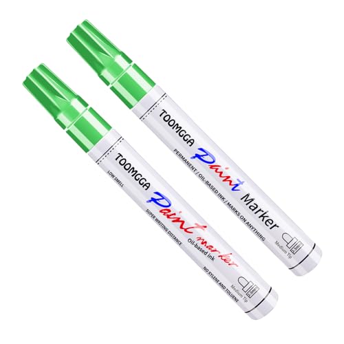 TOOMGGA 2 Light Green Paint Pens Permanent Paint Markers, Oil Based Medium - color: Light Green