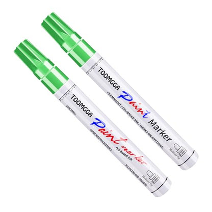 TOOMGGA 2 Light Green Paint Pens Permanent Paint Markers, Oil Based Medium - color: Light Green