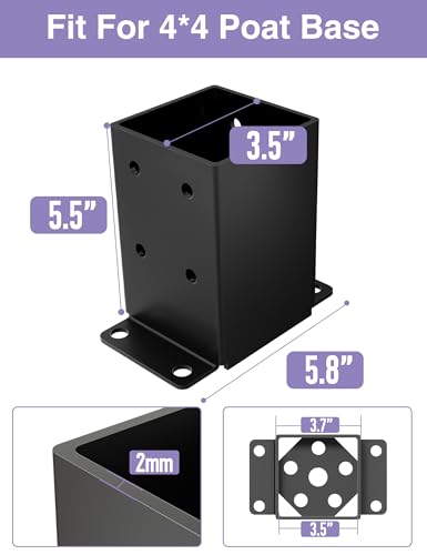 2 PCS Metal 4×4 Post Base, Inner Size 3.5"x3.5" - size: 4 x 4 (2 PCS)