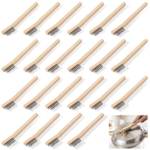 22 Pack Wood Handle Wire Scratch Brush, Small Wire Scratch Brushes with Stainless Steel Bristles and Natural Wood Handle for Rust, Paint, Slag Removal (7.8 Inch)