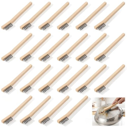 22 Pack Wood Handle Wire Scratch Brush, Small Wire Scratch Brushes with Stainless Steel Bristles and Natural Wood Handle for Rust, Paint, Slag Removal (7.8 Inch)