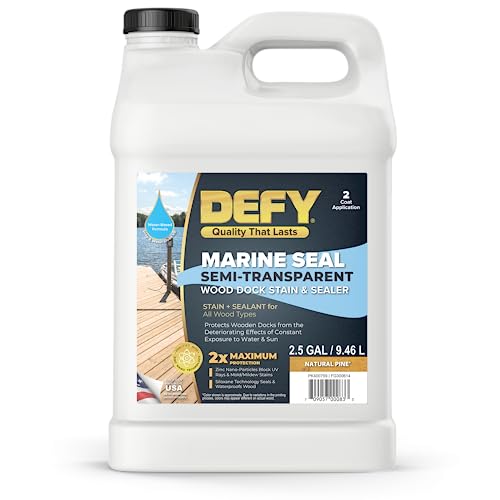 DEFY Marine Seal Semi-Transparent Exterior Wood Stain and Sealer - Waterproof Sealant for Wood Docks, Boat Piers, Marinas, Boardwalks, & More - Natural Pine - 2.5 Gallon, Made in USA - color: Natural Pine, size: 2.5 Gallon
