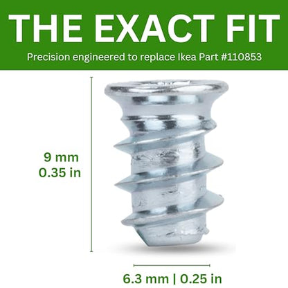 Spare Hardware Parts Replacement for IKEA Furniture Euro Screw Countersunk FX Screw - Part #110853 | Euro Screw M6.3-2.2×9 with with PZD2 Recess| Pack of 24 - size: 110853