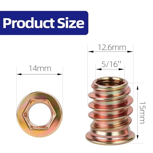 5/16"-18 x 15mm Threaded Inserts for Wood, Zinc Plated Carbon Steel Hex Socket Drive Insert Nuts for Wood Furniture, Hex Spanner Included, 40 PCS - size: 5/16-18 x 15mm, style: Carbon Steel