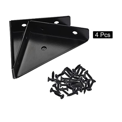 uxcell 4Pcs Angle Corner Brackets 66 x 66mm Cold Rolled Steel Braces, Black - color: Black