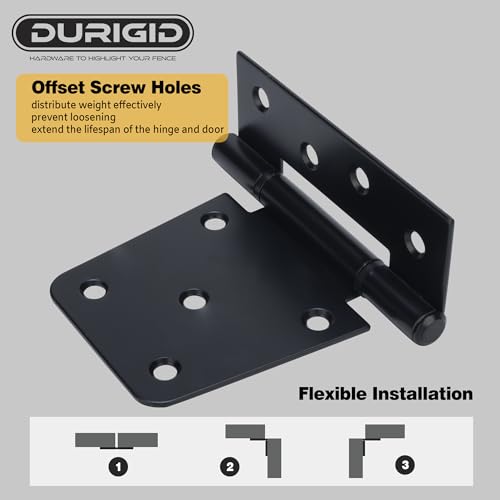 2 Pack 3-1/2 Inch Shed Door Hinges Gate Hinges, Gate Hinges Heavy Duty for Wood Fence Barn Door, Offset Screw Holes, Matte Black Powder Coating