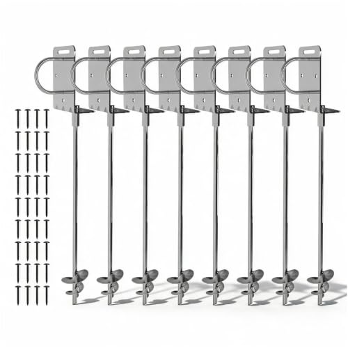 Heavy Duty Ground Anchors Screw-in Trampoline Stakes with Anti-Bend L-Plate, Multi-Hole & Safety Ring, Rust-Proof Steel for Tent, Shed, Swing Set, Fence, Garden, Outdoor - size: 8Pack 21Inch