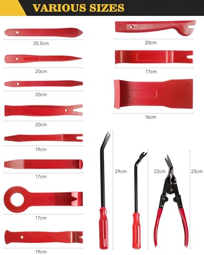 Poraxy Trim Removal Tool,120Pcs Car Panel Door Audio Removal Tool Kit, Auto Clip Pliers Fastener Remover Pry Tool Set with Storage Bag - color: Red