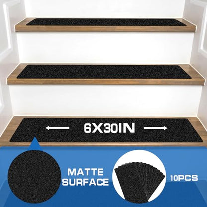LadyRosian Outdoor Stair Treads Non Slip 10-Pack Black 6" x 30" - Weather Resistant Adhesive Heavy Grip Tape - Waterproof Anti Skid Strips - color: Black, size: 6" x 30"