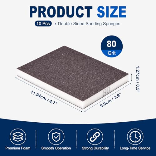 10Pcs 80Grit Double-Sided Sanding Sponges, Washable & Reusable - size: 80Grit