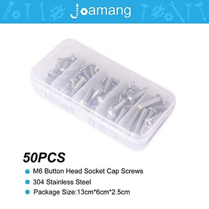M6 x 8mm 12mm 16mm 20mm 25mm Button Head Socket Cap Screws Bolts, Stainless Steel 304, Metric Allen Hex Drive, Bright Finish, Fully Threaded, Assortment Kit 50PCS - size: Button M6x8-25 mm