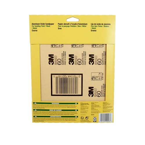 3M Sandpaper, 60 Grit, 4 Sheets, 9 x 11 in, Coarse Aluminum Oxide - size: 9 in x 11 in, style: Coarse