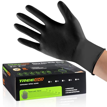 TREEGO 10 Mil Heavy Duty Black Nitrile Mechanic Gloves, 50 Count XL - color: Black 50, size: X-Large