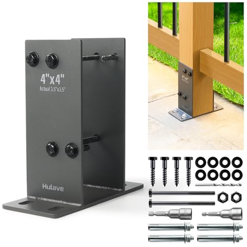 Hulave 1 Pack Stainless Steel 4" x 4" (Actual: 3.5" x 3.5") Post Base, Suitable for Terrace Railing, Fence, Mailbox, Gazebo, Porch, etc Concrete Support Anchor Base Post Anchor Bracket (Dark Gray) - size: 4"x4" (Actual 3.5"x3.5")