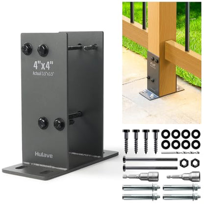 Hulave 1 Pack Stainless Steel 4" x 4" (Actual: 3.5" x 3.5") Post Base, Suitable for Terrace Railing, Fence, Mailbox, Gazebo, Porch, etc Concrete Support Anchor Base Post Anchor Bracket (Dark Gray) - size: 4"x4" (Actual 3.5"x3.5")