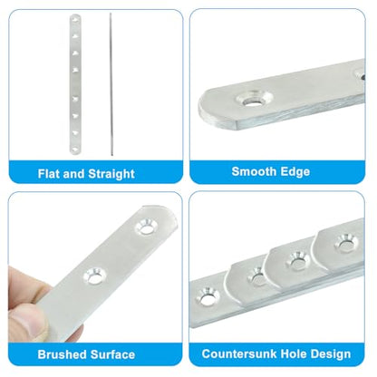 4 Pack 10 Inch Stainless Steel Flat Plate Straight Bracket - size: 10"-250mm-Silver