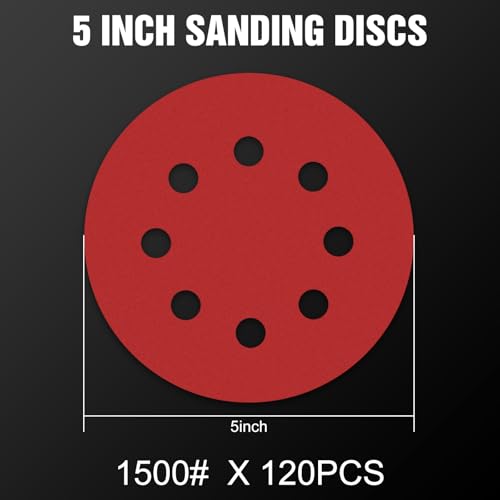 120 Pcs 5 inch Sanding Discs 1500 Grit 8 Hole Hook and Loop - style: 120 Pcs-1500 Grit