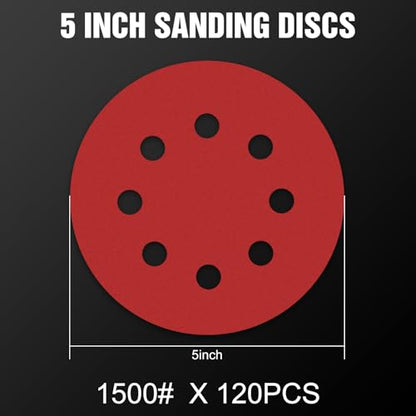 120 Pcs 5 inch Sanding Discs 1500 Grit 8 Hole Hook and Loop - style: 120 Pcs-1500 Grit