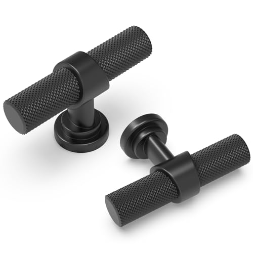 10 Pack Cabinet knurled Knobs Matte Black Kitchen Cabinet Knobs Aluminum and Zinc Alloy Drawer Pulls Solid Cabinet Hardware - color: Matte Black, size: 1.38'' Diameter(35mm)