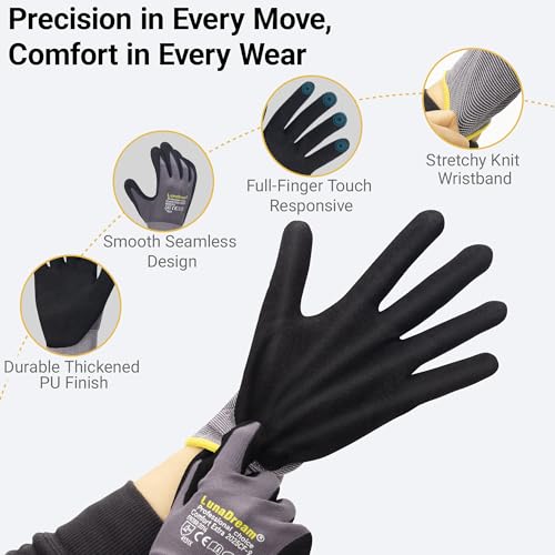 LunaDream Work Gloves MicroFoam Nitrile Coated-6 Pairs,Seamless Knit Nylon Gloves,Gray Work gloves - size: 10X-Large
