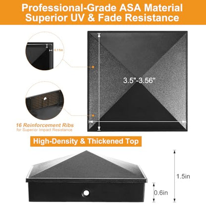 4x4 Post Caps Black (Fits 3.5"x3.5"), ASA Material - UV, Fade & Crack Resistant, Fence & Deck Post Caps 4x4 (12 Pack), Long-Lasting Protection for Outdoor Wood Posts - style: 4x4--12 Pack