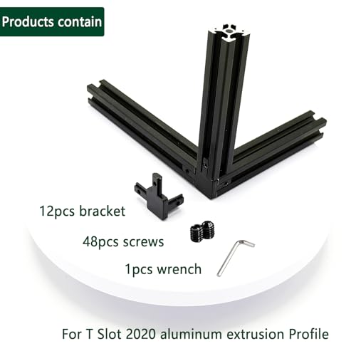 12Sets 2020 Aluminum Extrusion Hardware Accessories with Screws&Wrench, 12Pcs Black 3-Way Bracket with 50Pcs Set Screws for 2020 V T Slot Rail Aluminum Extrusion Profile - style: 12 Set 20 Series Bracket Black