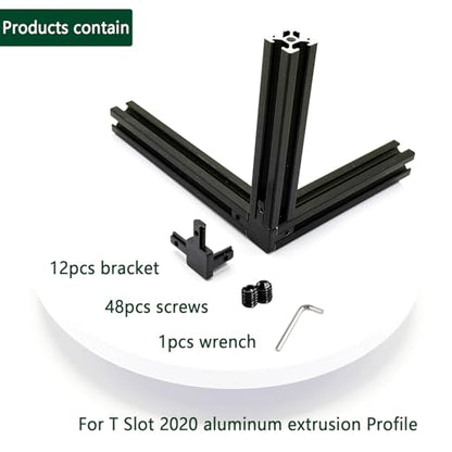 12Sets 2020 Aluminum Extrusion Hardware Accessories with Screws&Wrench, 12Pcs Black 3-Way Bracket with 50Pcs Set Screws for 2020 V T Slot Rail Aluminum Extrusion Profile - style: 12 Set 20 Series Bracket Black