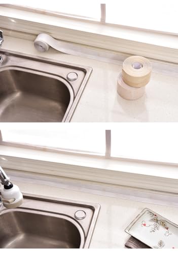 White Waterproof Caulk Tape PVC Self Adhesive Caulk Strip Joint Adhesive Shower Bathtub Joint Strip Bathroom Sealing Tape Kitchen Sealing Tape and Shower Tile Sealant - style: White