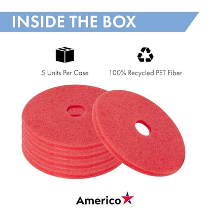 Americo Glit/Microtron 404420 Daily Cleaning and Buffing Pad, 20", Red (Pack of 5)