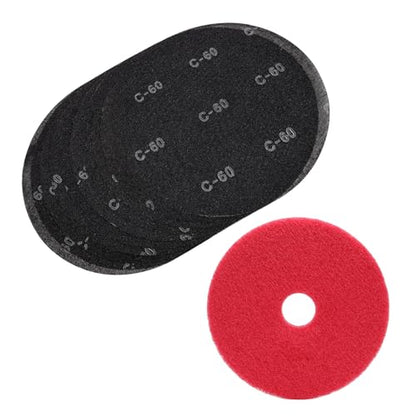 HUAALIUCHE 17" Sanding Screen Discs - Mesh Floor Sanding Screen - 60 Grit Black Silicon Carbide - for Wood Floors (10 Pack)+1-Piece Buffer Floor Pad - size: 17 inch, style: #60-10Pack+1Pad