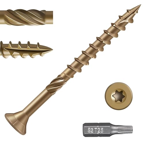 100pcs Deck Screws #10 x 3 Inch Wood Screw Star/Trox Drive Structural Screw for Timber, Log, Landscaping Wood Etc. - color: Brown, size: #10 x 3"