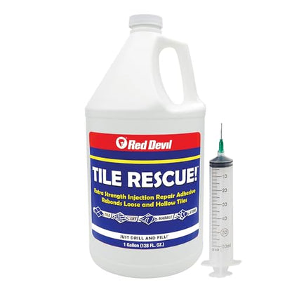 Injection Repair Adhesive 1 Gallon Jug with Blunt Tip Syringe Applicator for Loose Tile Repair for All Loose & Hollow Tile, Marble, Stone & Wood Floors - style: 1 Gallon with Syringe