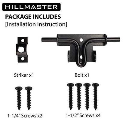 Hillmaster Slide Bolt Gate Latch for Wooden Fence Door Lock With Padlock Hole, Heavy Duty Sliding Lock, Black Barrel Bolt Latches Hardware for Wood Vinyl Fence Barn Shed - size: 1 Pack