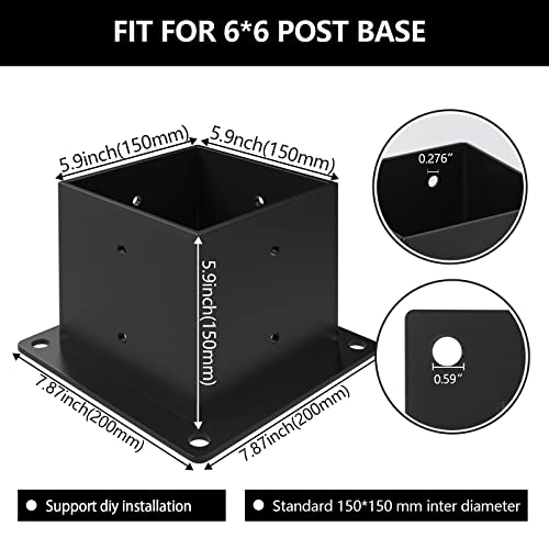 6×6 Post Base 4 Pcs,Deck Post Brackets,Inner Size 5.5"x5.5" Thick Steel Fence Post Anchor Base,Black Powder Coated Heavy Fence Post,for Supports Porch Railing Post Holders Pergola Brackets - size: 4 Pack Post Base 6x6"