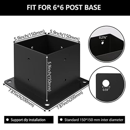 6×6 Post Base 4 Pcs,Deck Post Brackets,Inner Size 5.5"x5.5" Thick Steel Fence Post Anchor Base,Black Powder Coated Heavy Fence Post,for Supports Porch Railing Post Holders Pergola Brackets - size: 4 Pack Post Base 6x6"