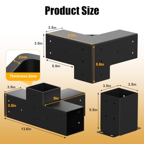 Pergola Bracket kit for 4"x 4" (Inner 3.5" X 3.5") Lumber (12 pc)