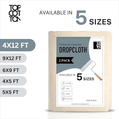 4x12ft Recycled Cotton All Purpose Canvas Tarp Cover Painter Drop Cloth-2Pk - size: Pack of 2 - 4' x 12'