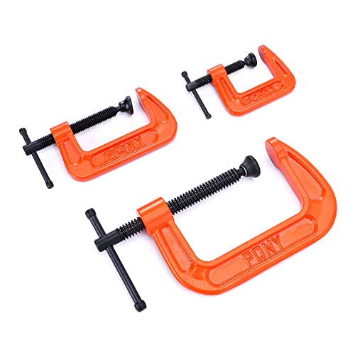 PONY Malleable Iron C-Clamp Set, 3-Piece, (1", 2", 3") - size: 1"+2"+3"