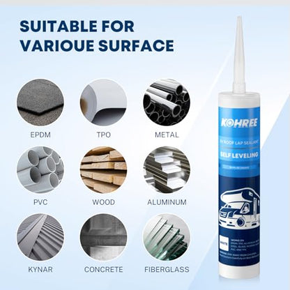 Kohree RV Roof Sealant 6 Pack, Self-Leveling Lap Sealant White