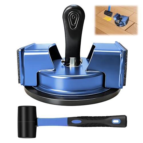Floor Gap Fixer Tool with Rubber Mallet - Heavy Duty Iron Floor Gap Repair Tool Kit - Professional Plank Grabber with Left & Right Striking Sides for Laminate, Vinyl & Hardwood Floors (Blue)